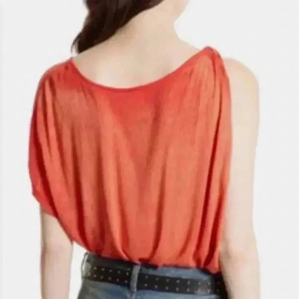 NWT Free People Orange Asymmetrical Burnout T Shirt Top Women's Size S